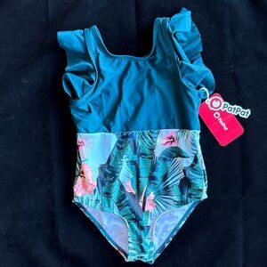 PatPat 3-4Y Kids One Piece - Teal and Tropical Print